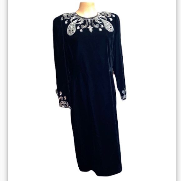 Vintage 80s retro Argenti Notte bejeweled crushed velvety Formal cocktail dress - Picture 3 of 11